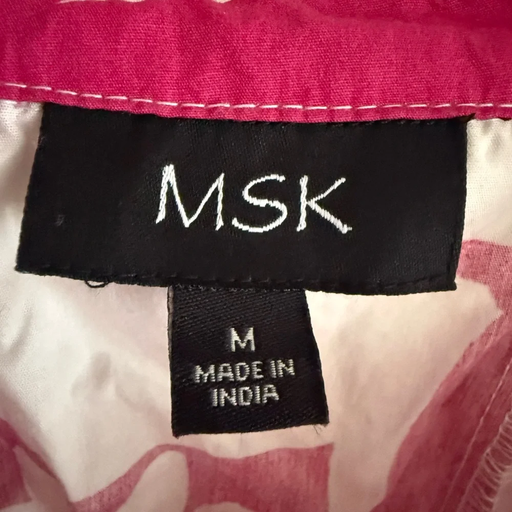 MSK Bubble Sleeve Dress Size Medium in Pink and White 100% Cotton - Picture 2 of 7